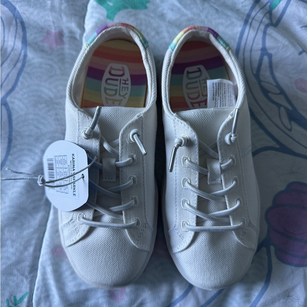 White Canvas Sneakers with Rainbow Insole